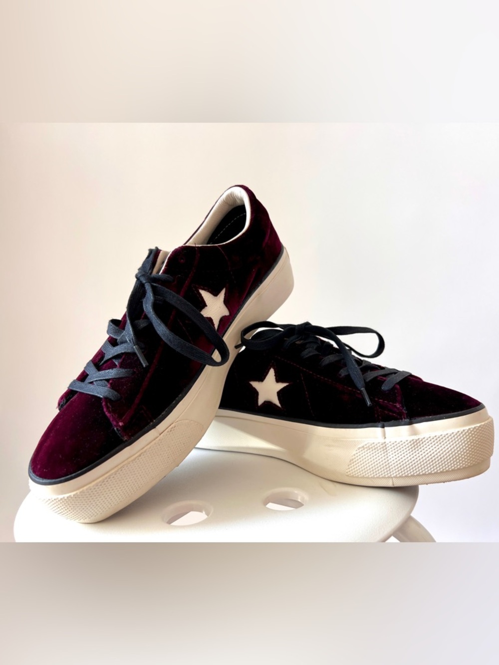 Women’s Burgundy Velvet Converse All Star Sneakers